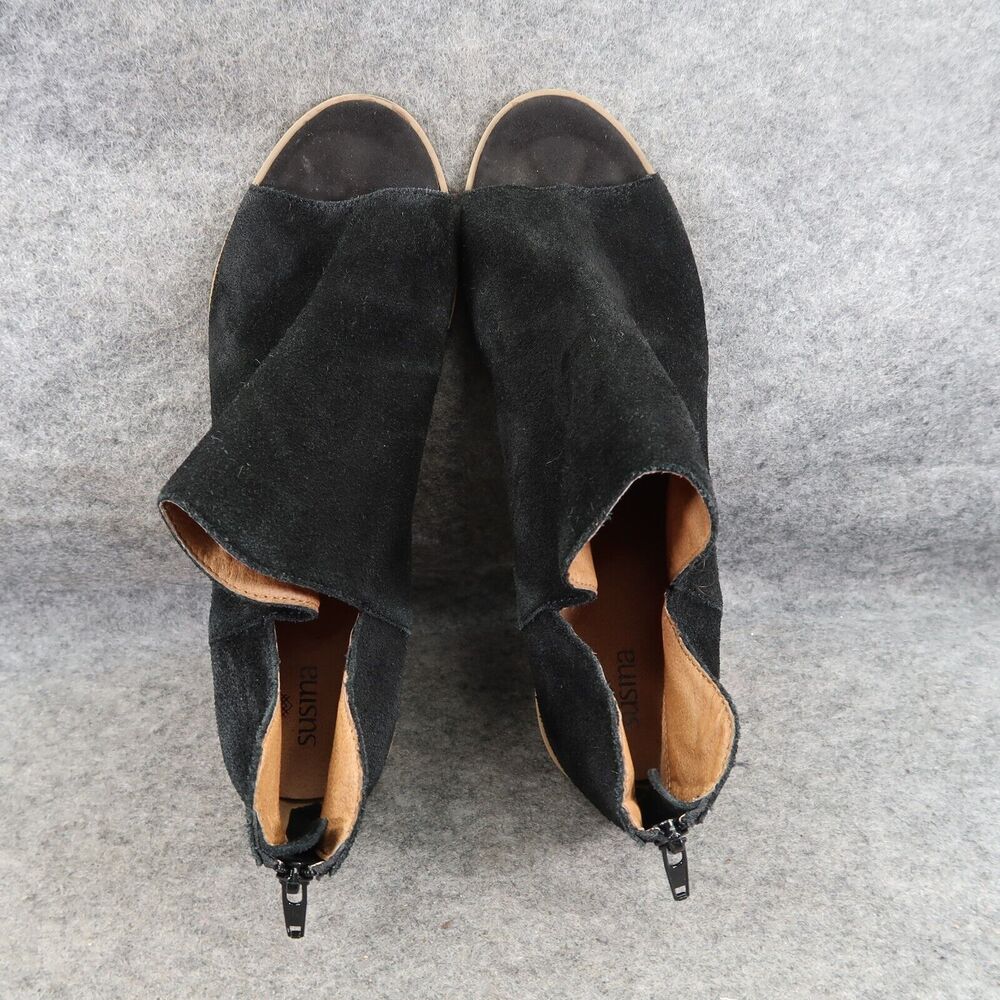 Susina Shoes Womens 10 Bootie Open Toe Leather Fashion Block Heel Cutout Black - Picture 7 of 14